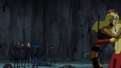 A Couple Of Cartoon Characters Hugging Each Other With A Rhino Behind Them GIF