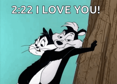 A Couple Of Cartoon Characters Hugging Each Other With The Words 2:22 I Love You On The Bottom GIF