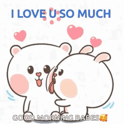 A Couple Of Cartoon Characters Kissing Each Other And Saying `` I Love U So Much `` . GIF