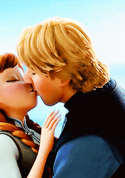 A Couple Of Cartoon Characters Kissing Each Other With Their Eyes Closed GIF