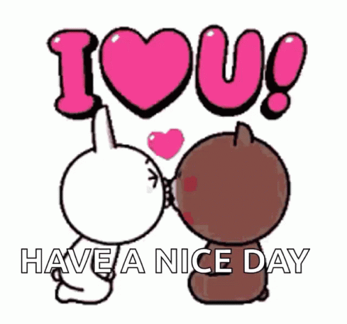 A Couple Of Cartoon Characters Kissing With The Words " I Love U Have A Nice Day " GIF