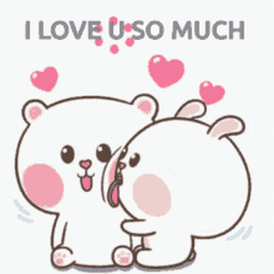 A Couple Of Cartoon Characters Kissing With The Words I Love U So Much GIF