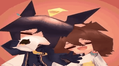 A Couple Of Cartoon Characters Laying Next To Each Other On A Red Background GIF
