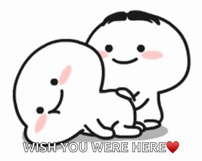 A Couple Of Cartoon Characters Laying Next To Each Other With The Words Wish You Were Here Above Them GIF