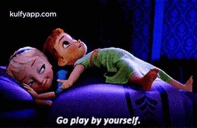 A Couple Of Cartoon Characters Laying On A Bed . GIF