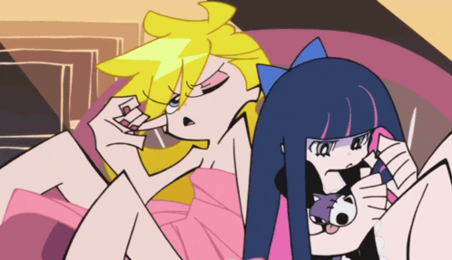 A Couple Of Cartoon Characters Laying On A Couch With One Of Them Talking On A Cell Phone GIF
