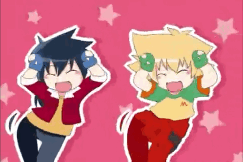 A Couple Of Cartoon Characters One Of Which Has The Letter M On His Shirt GIF