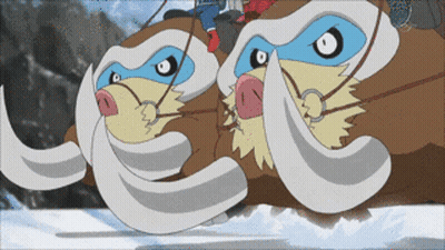 A Couple Of Cartoon Characters Riding On A Sleigh GIF