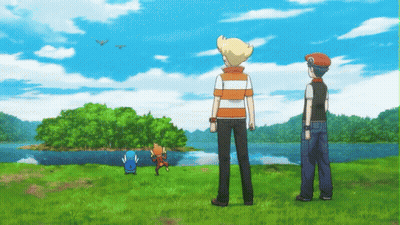 A Couple Of Cartoon Characters Standing In A Field GIF