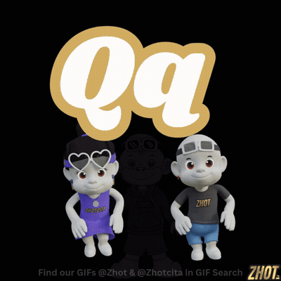 A Couple Of Cartoon Characters Standing In Front Of The Letter A GIF