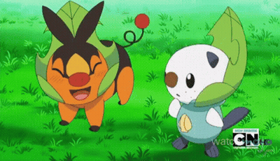 A Couple Of Cartoon Characters Standing In The Grass With Cn On The Bottom Right GIF