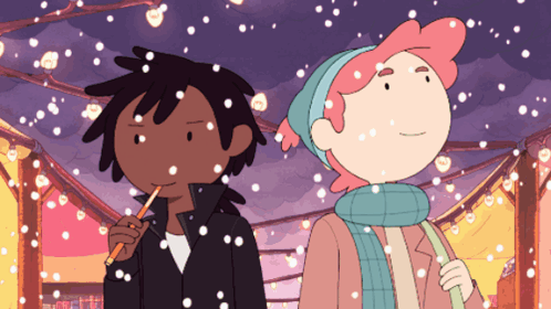 A Couple Of Cartoon Characters Standing Next To Each Other GIF