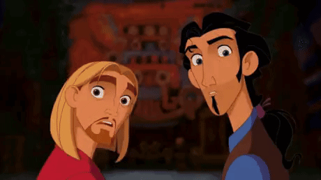 A Couple Of Cartoon Characters Standing Next To Each Other And Talking . GIF