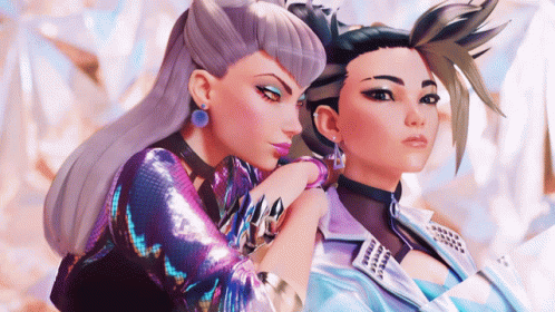 A Couple Of Cartoon Characters Standing Next To Each Other Looking At The Camera GIF