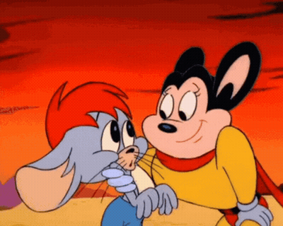 A Couple Of Cartoon Characters Standing Next To Each Other One Of Which Is A Mouse GIF