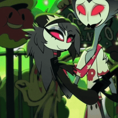 A Couple Of Cartoon Characters Standing Next To Each Other With A Sign Behind Them That Says N. GIF