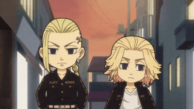 A Couple Of Cartoon Characters Standing Next To Each Other With One Having A Tattoo On His Chest GIF