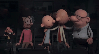 A Couple Of Cartoon Characters Standing Next To Each Other With One Wearing Glasses GIF