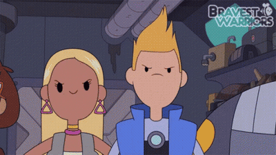 A Couple Of Cartoon Characters Standing Next To Each Other With The Words Bravest Warriors In The Corner GIF