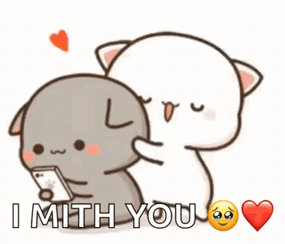 A Couple Of Cartoon Characters Standing Next To Each Other With The Words `` I With You '' Written On It . GIF