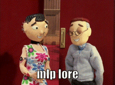 A Couple Of Cartoon Characters Standing Next To Each Other With The Words Mlp Lore On The Bottom Right GIF