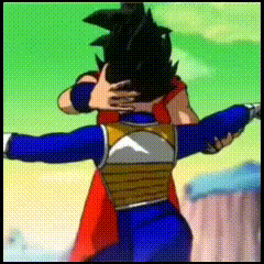 A Couple Of Cartoon Characters Standing Next To Each Other With Their Arms Outstretched GIF
