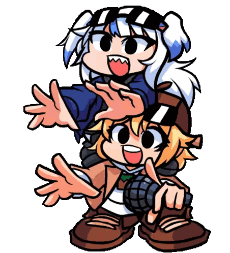 A Couple Of Cartoon Characters With Their Hands Outstretched Sticker