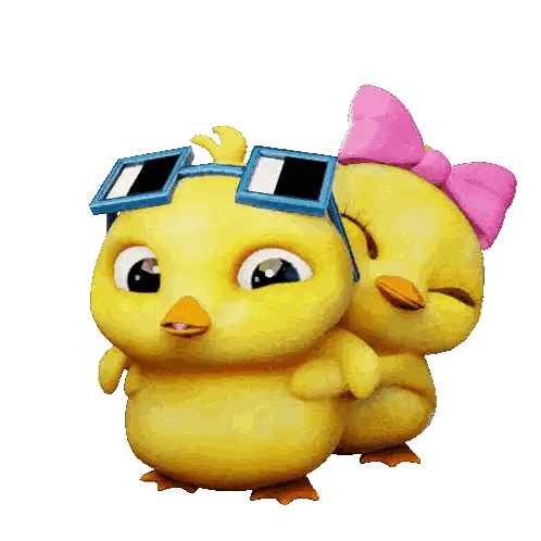 A Couple Of Cartoon Chickens Wearing Sunglasses And A Pink Bow Sticker