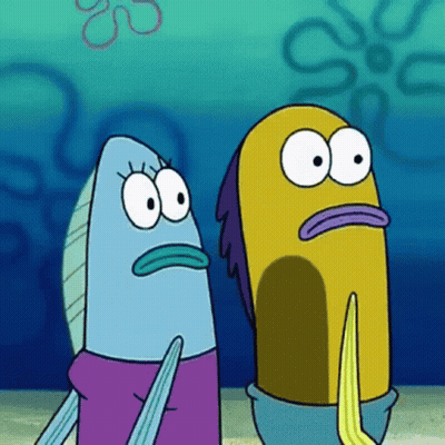 A Couple Of Cartoon Fish Standing Next To Each Other With A Flower In The Background GIF