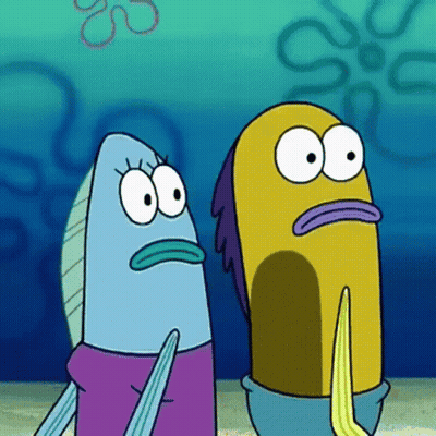 A Couple Of Cartoon Fish Standing Next To Each Other With A Flower In The Background GIF
