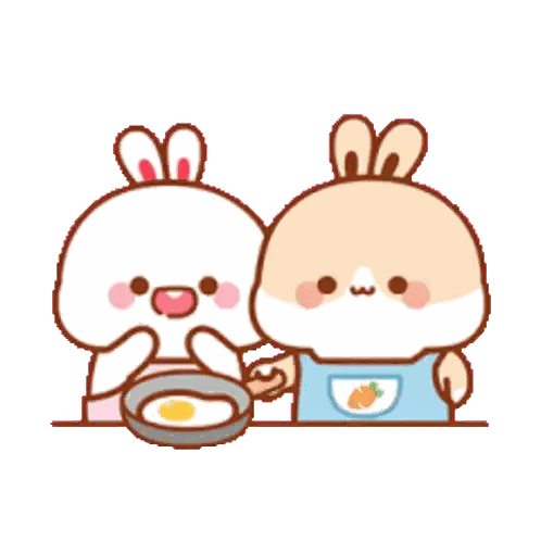 A Couple Of Cartoon Rabbits Are Standing Next To Each Other And One Is Holding A Pan . Sticker
