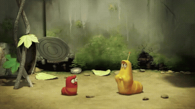 A Couple Of Cartoon Worms Standing Next To Each Other GIF