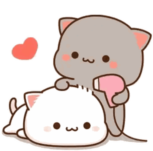 A Couple Of Cats Are Laying Next To Each Other And One Of Them Is Holding A Heart . Sticker