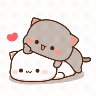 A Couple Of Cats Are Laying On Top Of Each Other With A Heart In The Background . GIF