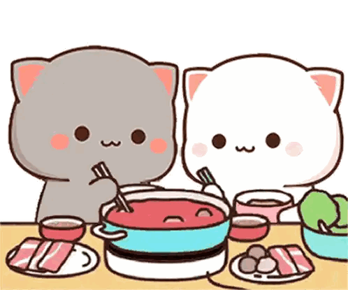 A Couple Of Cats Are Sitting At A Table Eating Food . Sticker