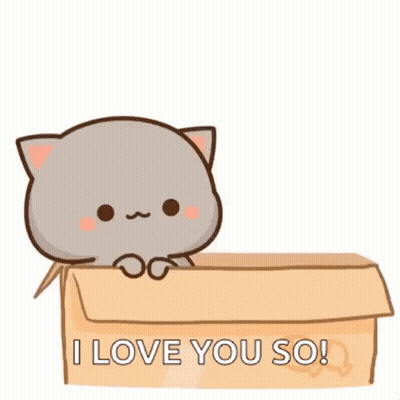A Couple Of Cats Are Sitting In A Cardboard Box And Saying `` I Love You So '' . GIF