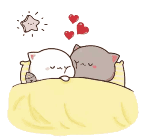 A Couple Of Cats Are Sleeping In A Bed With Hearts Flying Around Them . Sticker