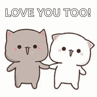 A Couple Of Cats Holding Hands With The Words `` Love You Too '' . GIF