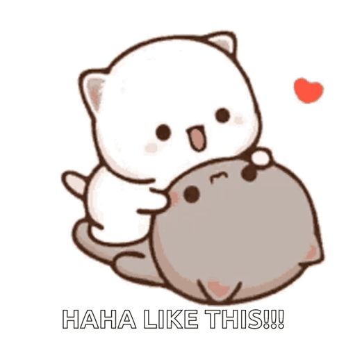 A Couple Of Cats Hugging Each Other With The Words `` Haha Like This '' . GIF