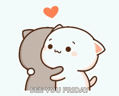 A Couple Of Cats Hugging Each Other With The Words `` See You Friday '' . GIF