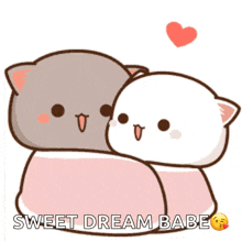 A Couple Of Cats Hugging Each Other With The Words Sweet Dream Babe Above Them GIF