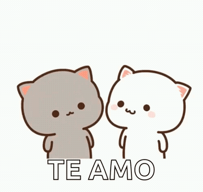 A Couple Of Cats Kissing Each Other With The Words `` Te Amo '' Written Below Them . GIF