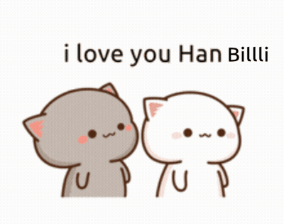 A Couple Of Cats Standing Next To Each Other With The Words I Love You Han Billi Written Above Them GIF