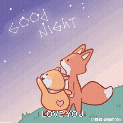 A Couple Of Foxes Hugging Each Other Under A Starry Sky With The Words I Love You GIF