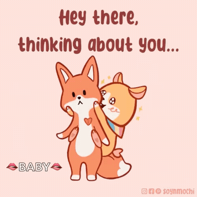A Couple Of Foxes Hugging Each Other With The Words Hey There Thinking About You GIF