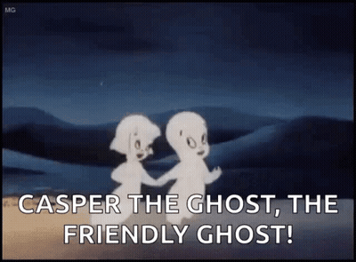 A Couple Of Ghosts Are Standing Next To Each Other And Holding Hands . GIF