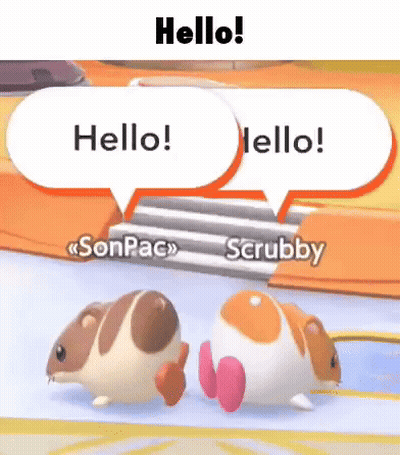 A Couple Of Hamsters Are Standing Next To Each Other And Talking To Each Other . GIF