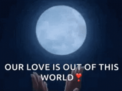 A Couple Of Hands Reaching Out Towards A Full Moon . GIF