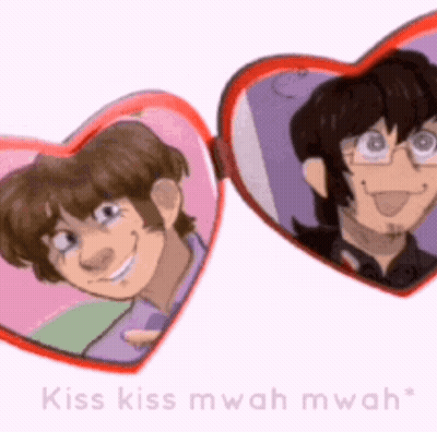A Couple Of Heart Shaped Glasses With The Words Kiss Kiss Mwah Mwah On The Bottom GIF