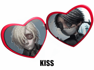 A Couple Of Heart Shaped Mirrors With The Word Kiss On The Bottom Right GIF